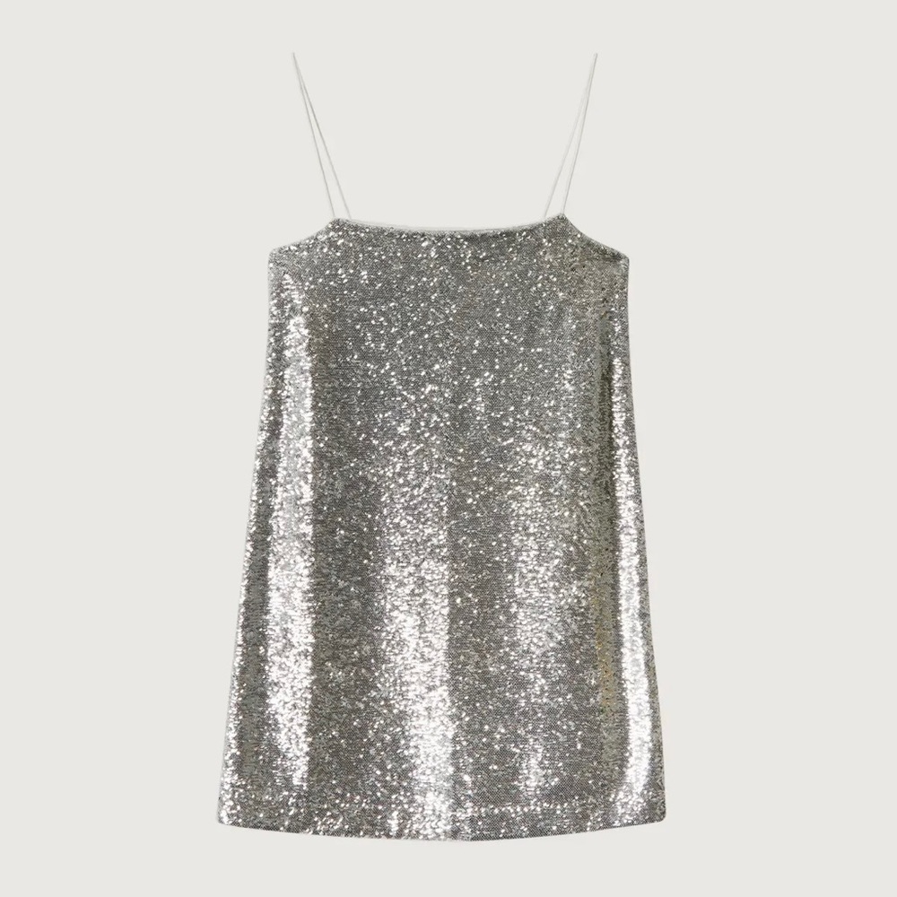 NWT OAK + FORT Sequin Dress in Silver, Cute Mini Dress in Size XS NEW DR-10597-W